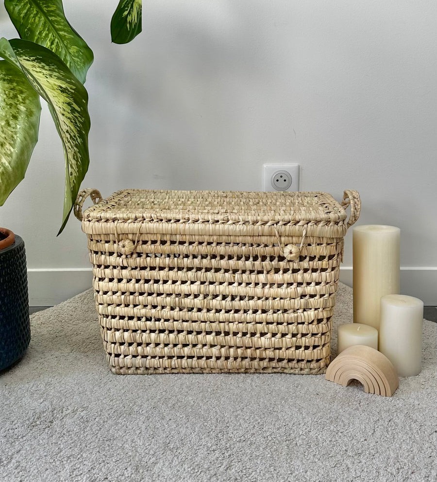 Malle de rangement en osier et feuilles de palmier de 50 cm, tressée à la main