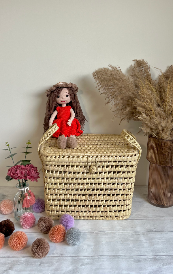 Malle de rangement en feuilles de palmier - 35 cm - Artisanat marocain
