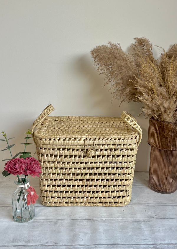 Malle de rangement en feuilles de palmier - 35 cm - Artisanat marocain